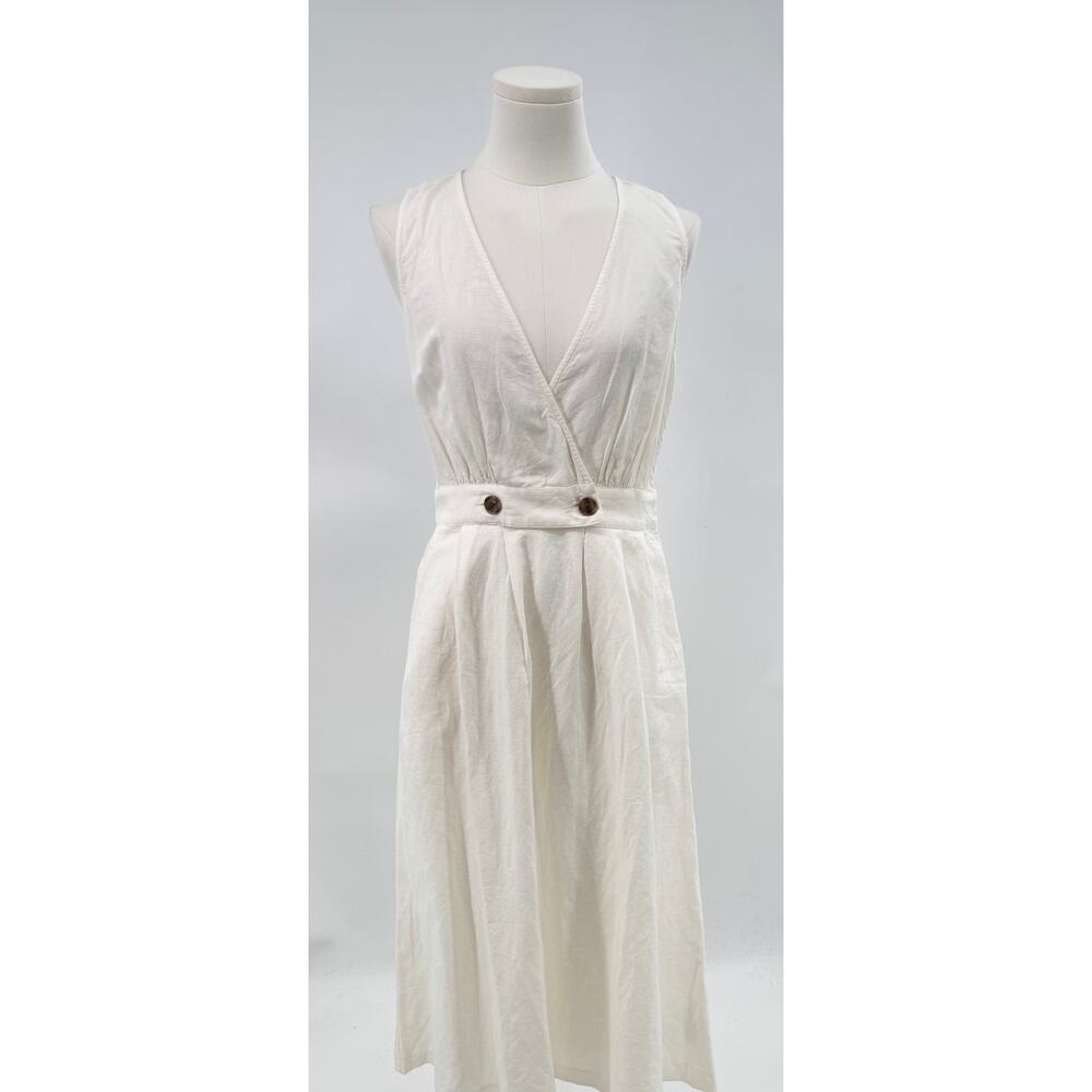 Madewell Ivory Button Waist Midi Wrap Dress Sleeveless Linen Minimalist S 0
